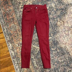 7 For All Mankind Women's Deep Red Skinny Jeans